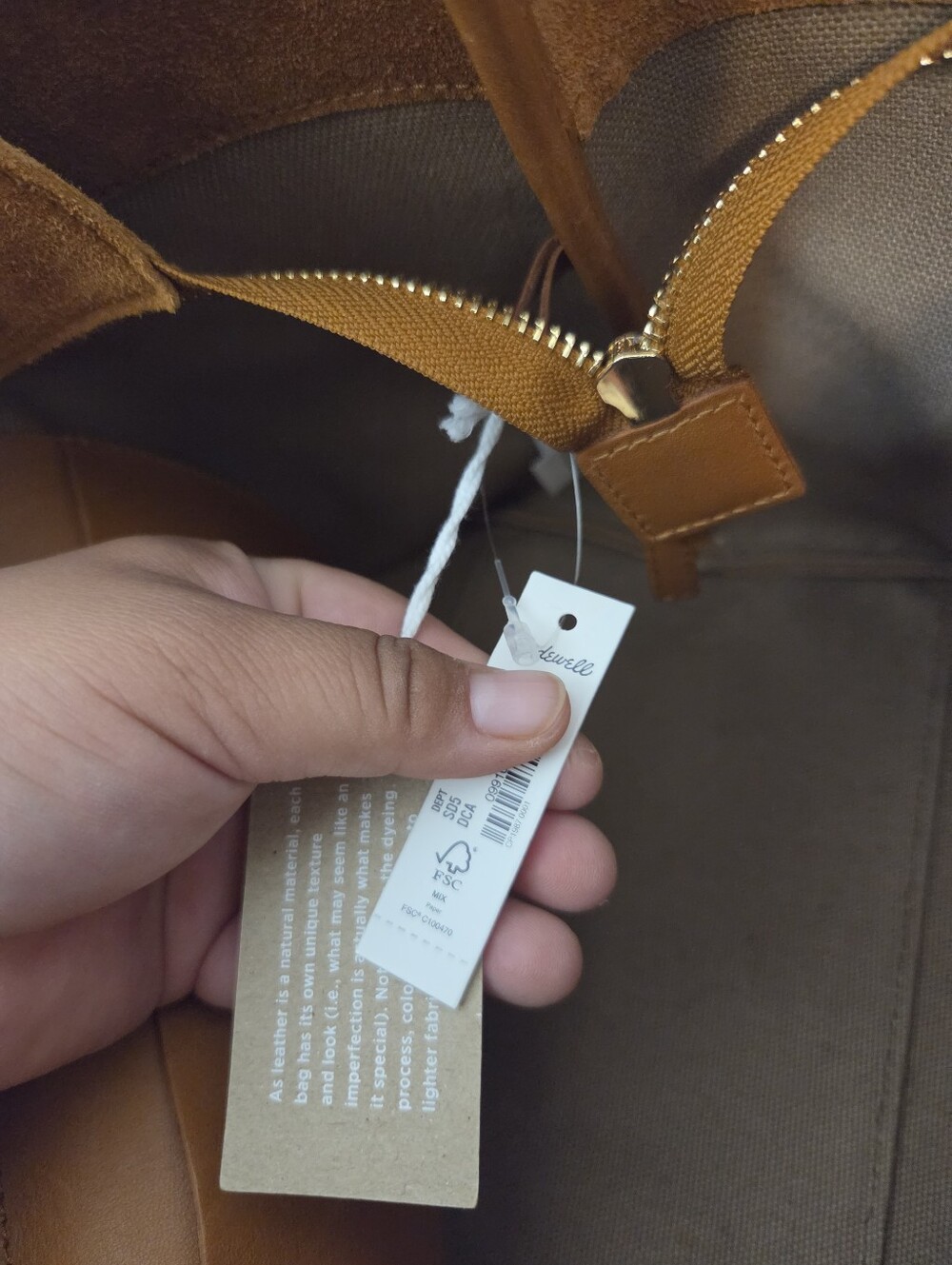 Madewell The Zip-Top Essential Suede Office Work Laptop Tote in Dark Camel Brown - Picture 6 of 15